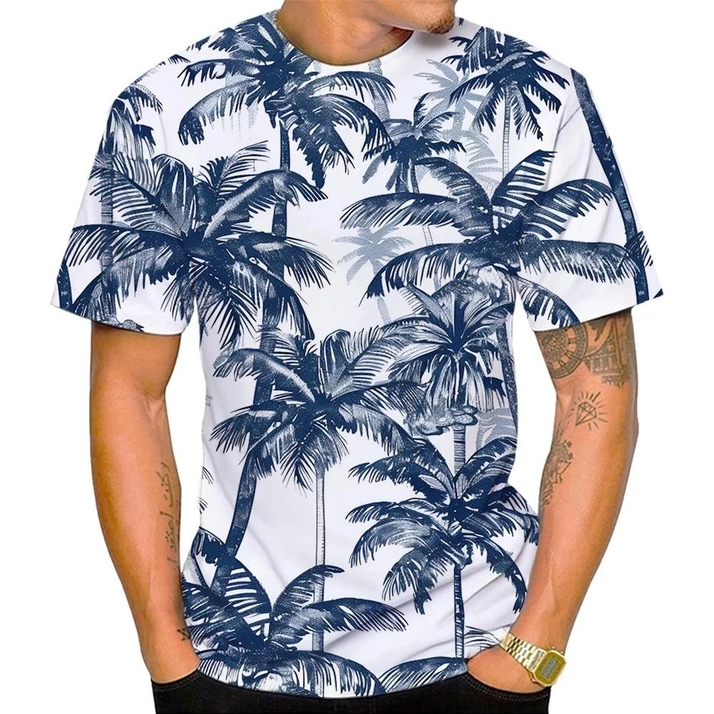 2024 New 3D Printed Coconut Tree Large Men's Casual T-shirt, Children's T-shirt, Street Style Vacation Style