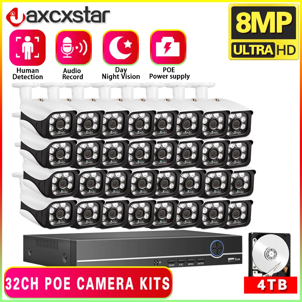 

32 Channel 4K NVR Kit 5MP POE CCTV Camera Security System Kit 32CH XMEYE POE IP Camera Video Surveillance System Set H.265 24CH