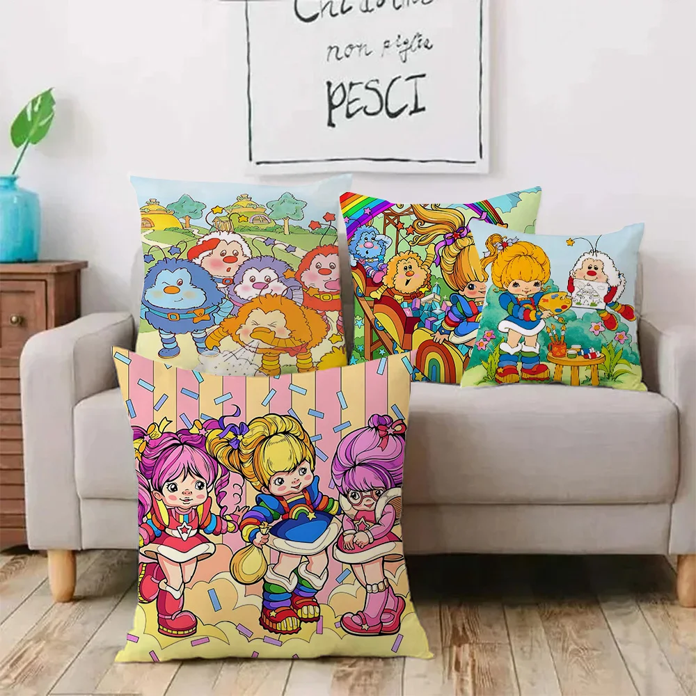 Pillow Covers Cartoon Cute R-Rainbows B-Brite Sofa Decorative Home Double-sided Printing Short Plush Cute Cushion Cover