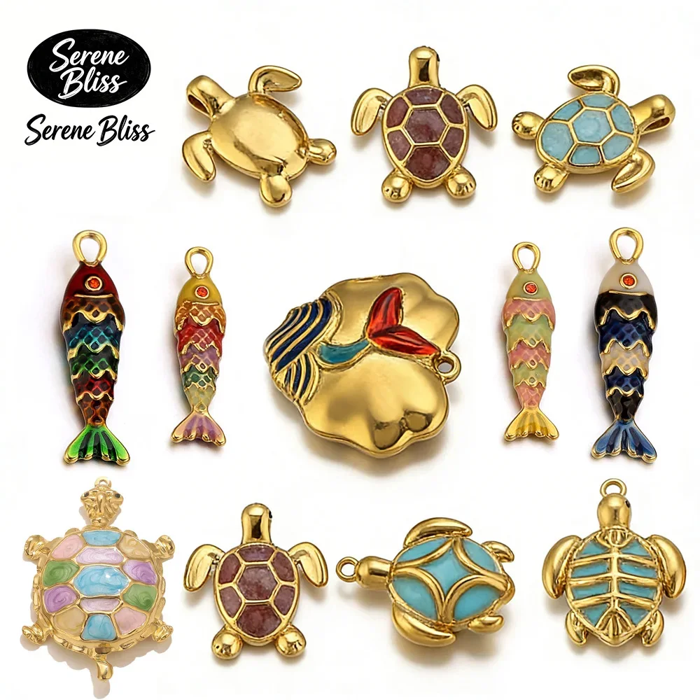 

1pcs Fashion Stainless Steel Charms Enamel Fish Mermaid Turtle for DIY Necklace Bracelet Ocean Summer Jewelry Making Accessories