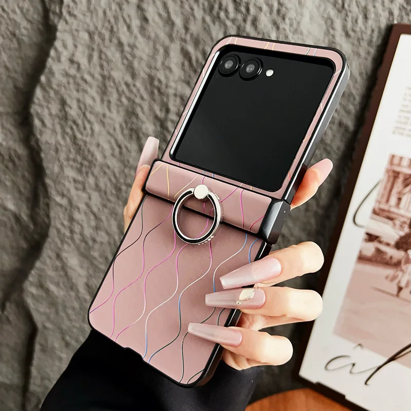 حافظة لهاتف موتورولا رازر 60 الترا 50 40 50S Razr + 2024 2025 نمط موجة المفصلي حلقة قوس حافظة هاتف جلدية PU