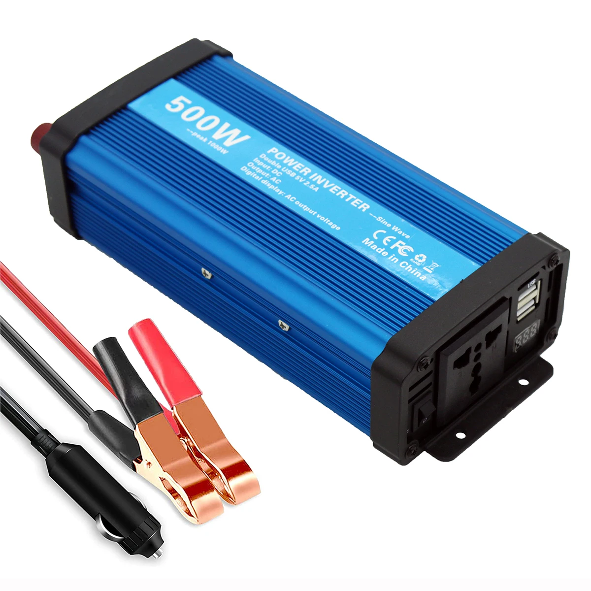 

True 500W peak 1000W pure sine wave power inverter DC 12V to AC 110V 120V 230V 240V 2 USB port car charger