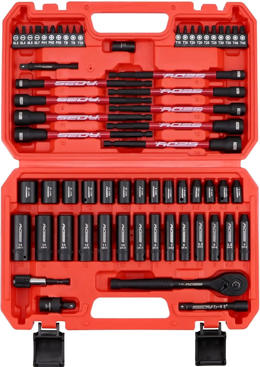 

63-Piece Metric Socket Set with Nut Drivers, Impact Sockets 4-15mm, Quick-Release Ratchet