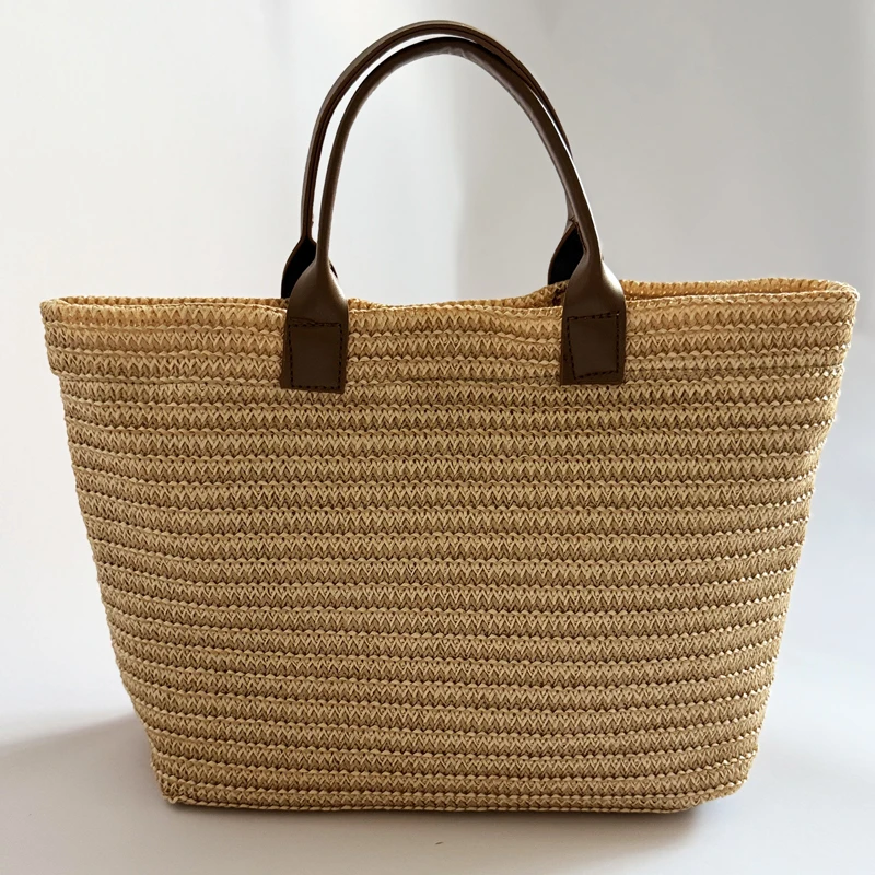 Handheld large capacity commuting letter embroidered woven bag, women's fashionable casual grass woven bag, tote bag, handbag image 2