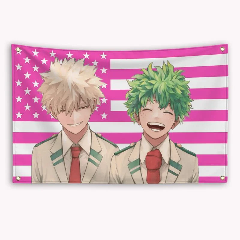 VIKAMA Anime Girl Pink American Flag Wandteppich Kawaii Waifu Wandbehang Schlafzimmer Wohnzimmer Schlafsaal Heimdekoration