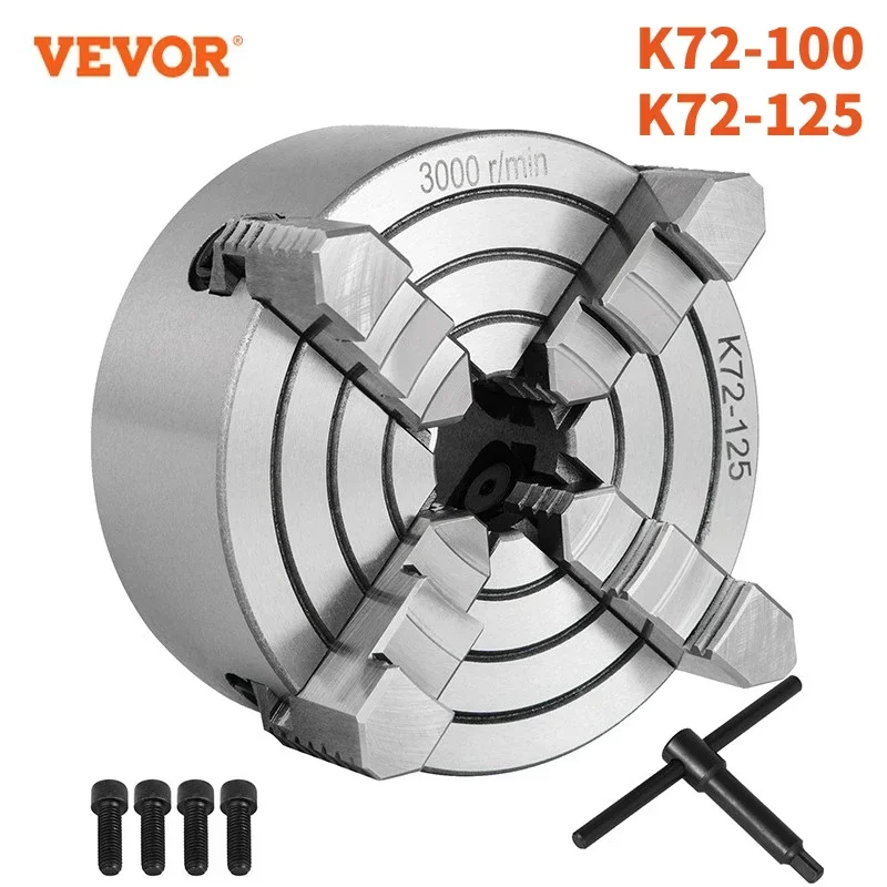 

VEVOR 4 Jaw Manual Lathe Chuck 125mm K72-100 K72-125 Independent Reversible W/ 4PCS Mounting Screw for Wood Turning CNC Drilling