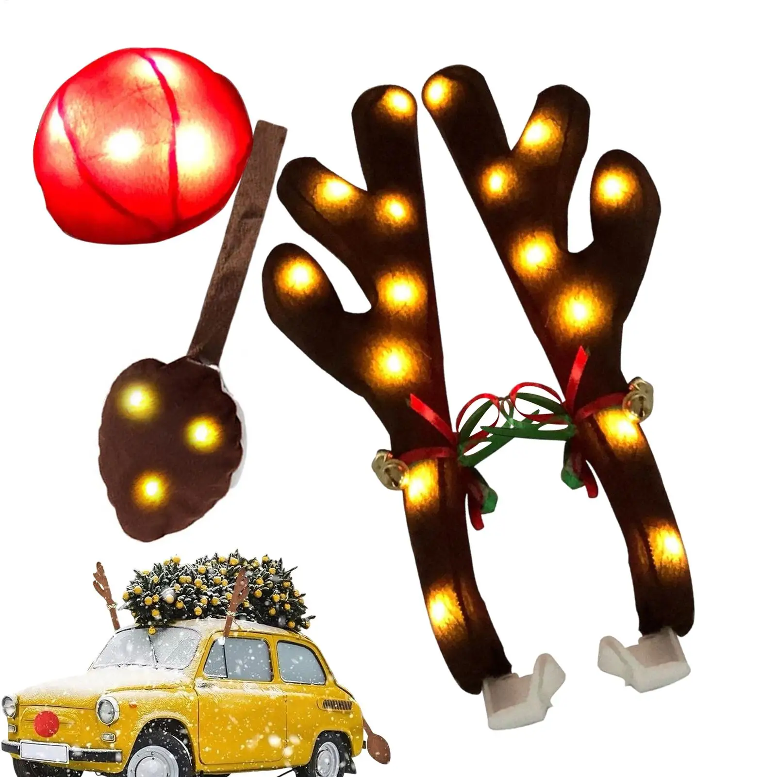 

Рождественские украшения для автомобиля, светодиодные рога с носом, украшение автомобиля с хвостом для автомобиля, грузовика, внедорожника, наружное окно, крыша