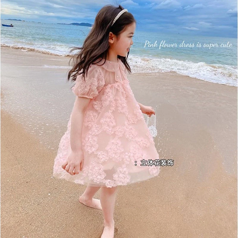 2 3 4 5 6 8 10 Years Girls Princess Dress Summer Mesh Fashion Puff Sleeve Sweet Girls Dress Birthday Party Costumes Kids Clothes