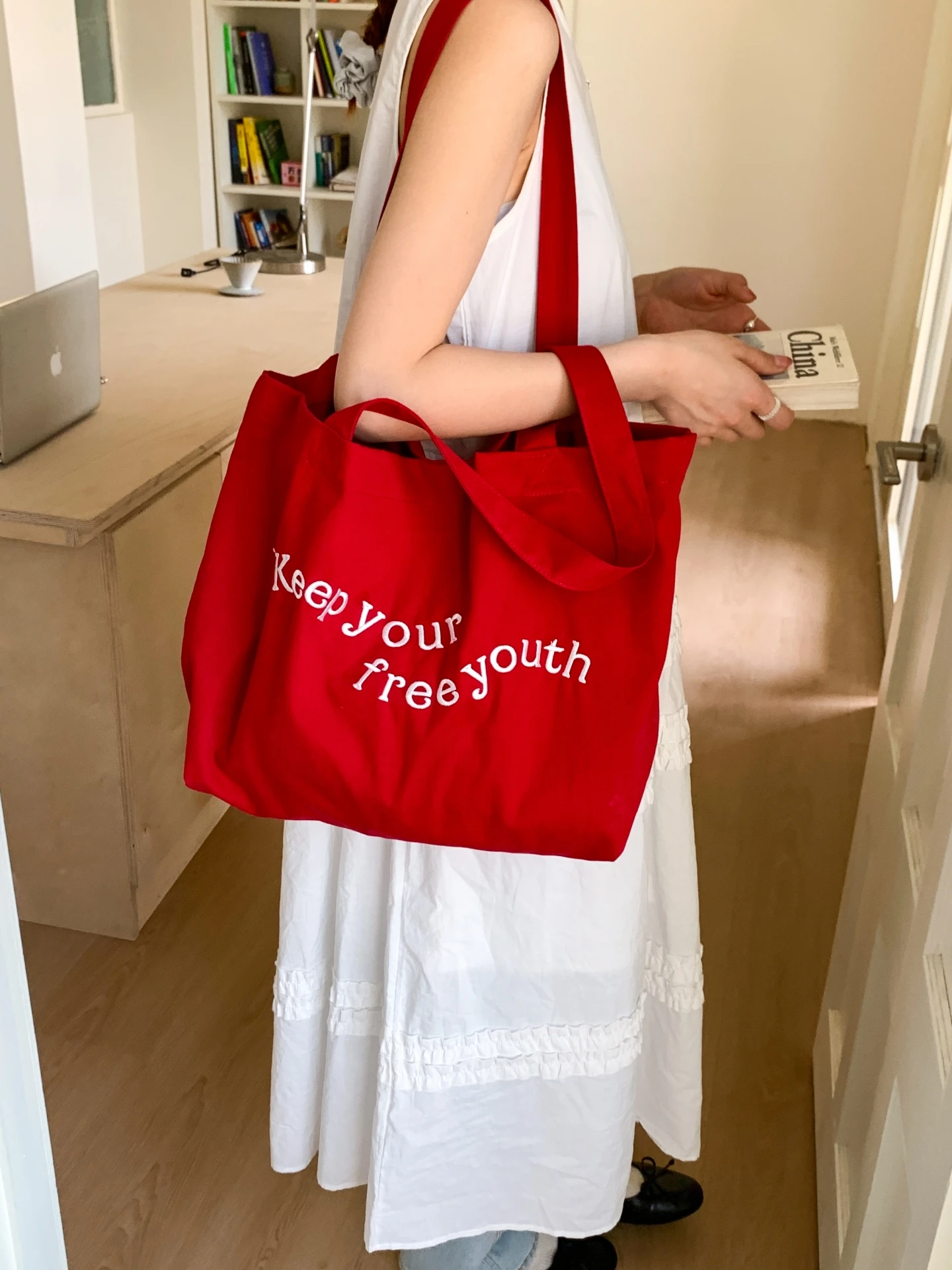 

Korean Sle Large Capaci Canvas Bag Red Simple Matching Lazy Sle Casual Single oulder op Bag Women's Tote Bag