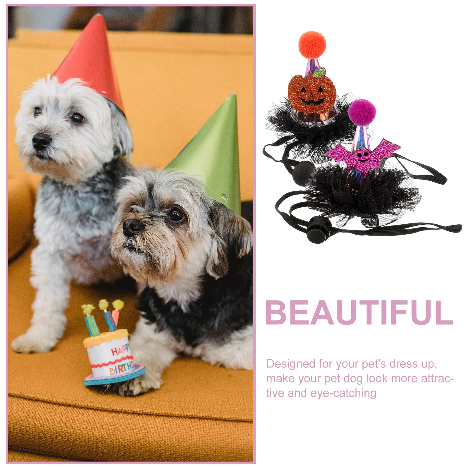 

2 Pcs Pumpkin Bat Hat Halloween Puppy Pet Headgear Decor Costume Accessories Dog Hats Cap