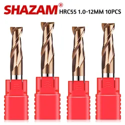 SHAZAM 50.0-75.0MM Length Milling Cutter Tungsten Steel Carbide 2-Flutes Flat End Mills  For CNC Machining 10CPS Endmills Tools