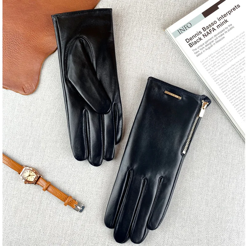 Genuine Leather Gloves Women Thickened Warm Fleece TouchCcreen Windproof Driving Cycling guantes mujer Sheepskin Gloves Outdoor