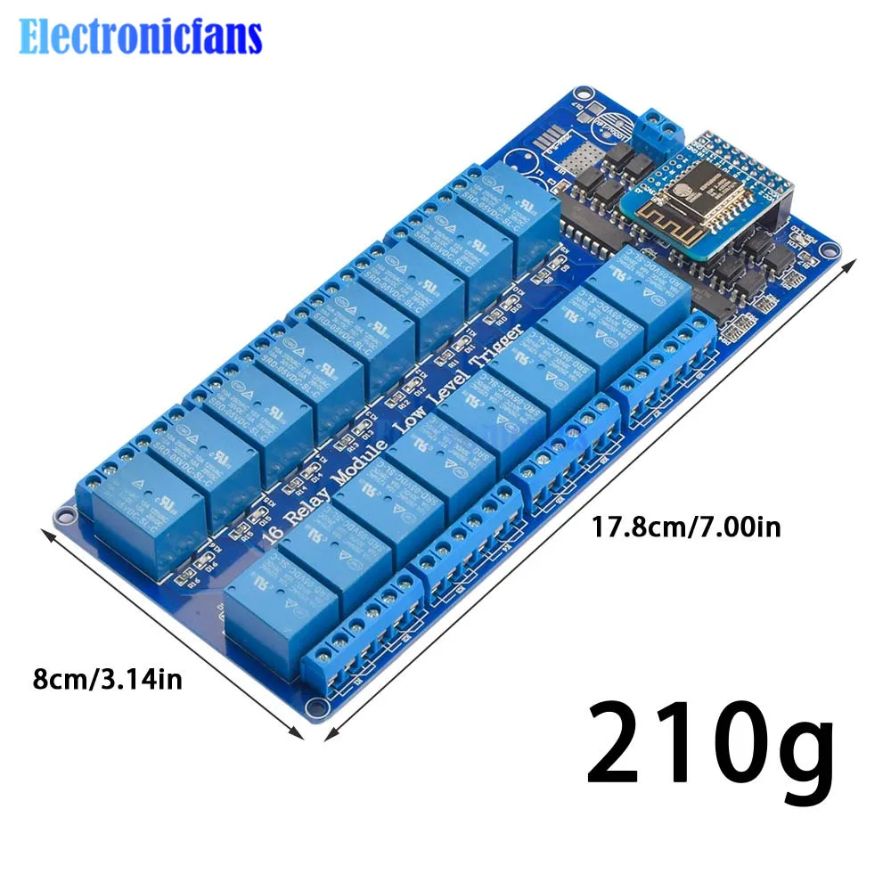 Imagem -06 - Wifi Módulo de Relé 16 Canais a Bordo Esp8266wifi Relé Escudo Placa Desenvolvimento Módulo Interruptor de Relé de Controle Wi-fi dc 5v 12v