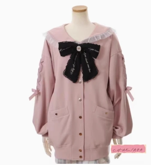 

Japanese Autumn and Winter Mass Production Sailor Collar Bow Sweet Coat Womens College Style Y2K Cute Loose Casual Sweater