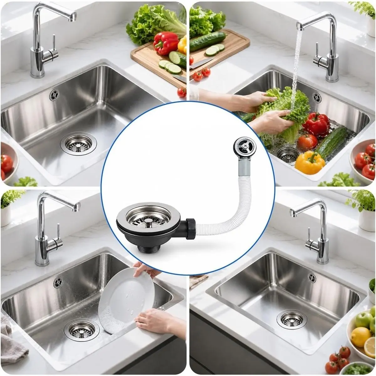 Kitchen Sink Waste for Home, Hotel and Shopping Mall Kitchen Sink Waste Kit with Circular Overflow and and Pipe