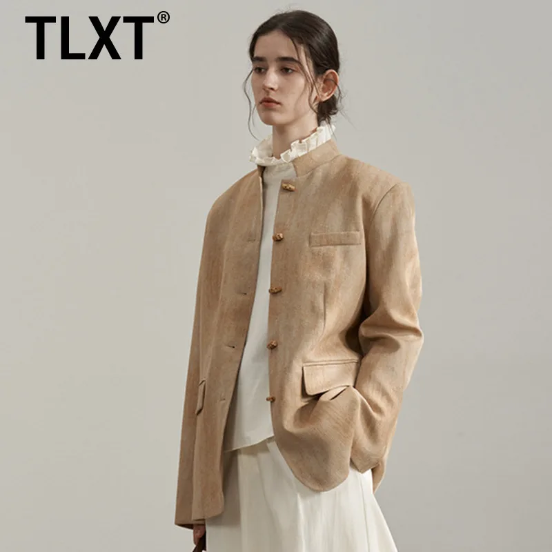 

TLXT Elegant Women's Minimalist Blazer Stand Collar Single Breasted Long Sleeve Commute Coats Female Spring 2025 New XK1221