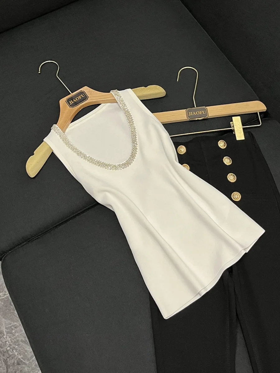 

White Slim Fit Vest 2025 Heavy Industry Design oulder Buttoning Svel Diamond Embellied Commute Sle B20548