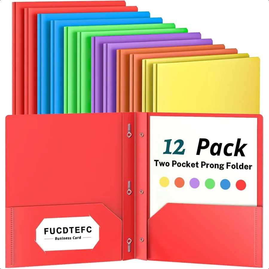 

2 Pocket Folder with Prong 12 Pack Plastic Folders with Pockets File Folders with Fasteners Heavy Duty Two Pocket 3 Prong Folde