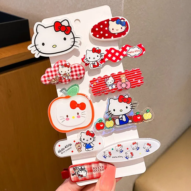 

10pcs Hello Kitty Kawaii Hair Clip Girl Heart High Beauty Headwear Cartoon Bangs Hair Accessories Women Accessories Wholesale