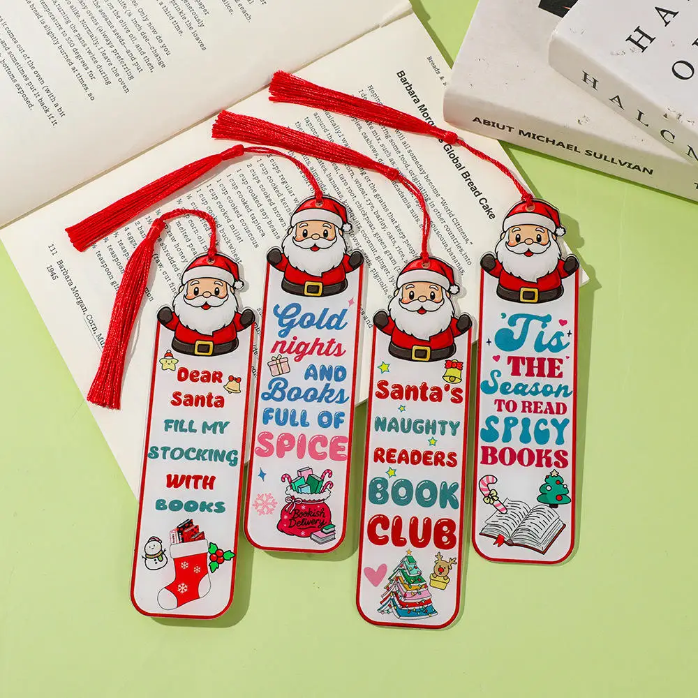 Creative Santa Claus Red Tassel Acrylic Bookmark  Reading Pages Books Annotated Students Stationary Supplies DIY Bookmark
