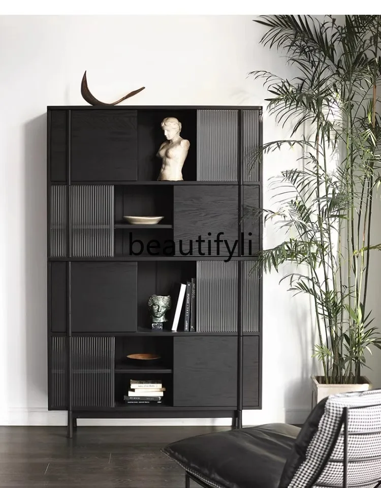 

Nordic Solid Wood Bookshelf Combination Storage Cabinet with Glass Doors Simple Design