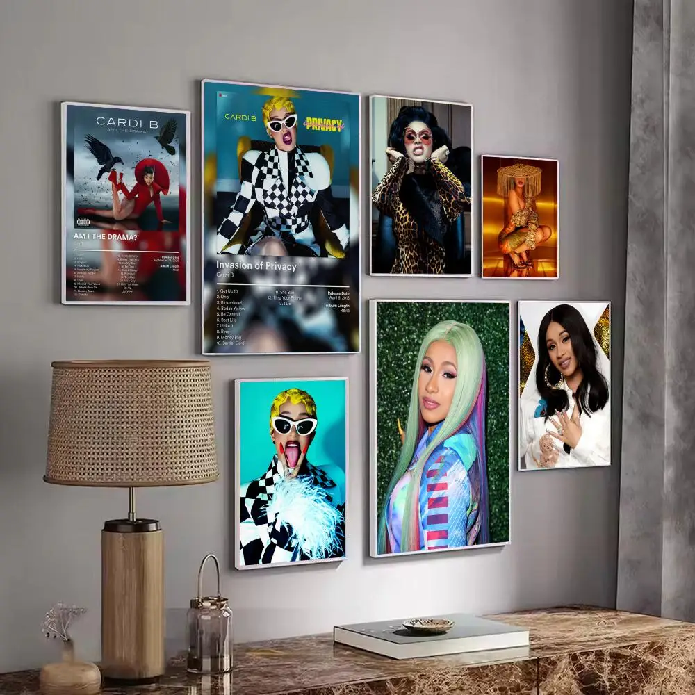 Rapper Music Pop Album C-Cardi B Poster Decorative Wall Art Stickers Mural Photo Print for Home Living Room Hallway Decor