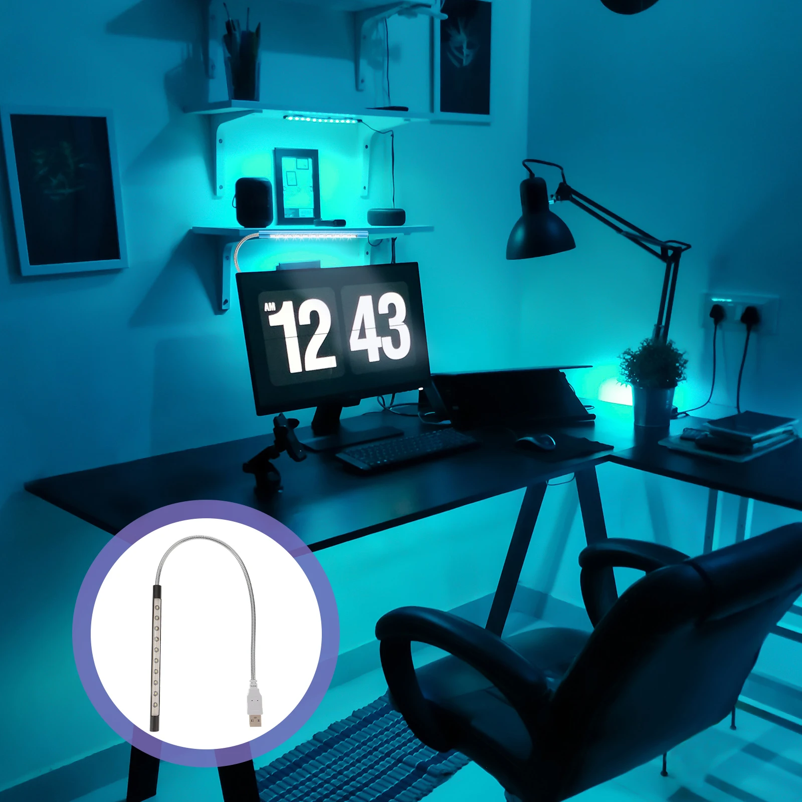 

2pcs Usb Lamp 10-Led Flexible Neck Portable Night Light For Computer Keyboard Desktop Reading Office Study Super Bright White