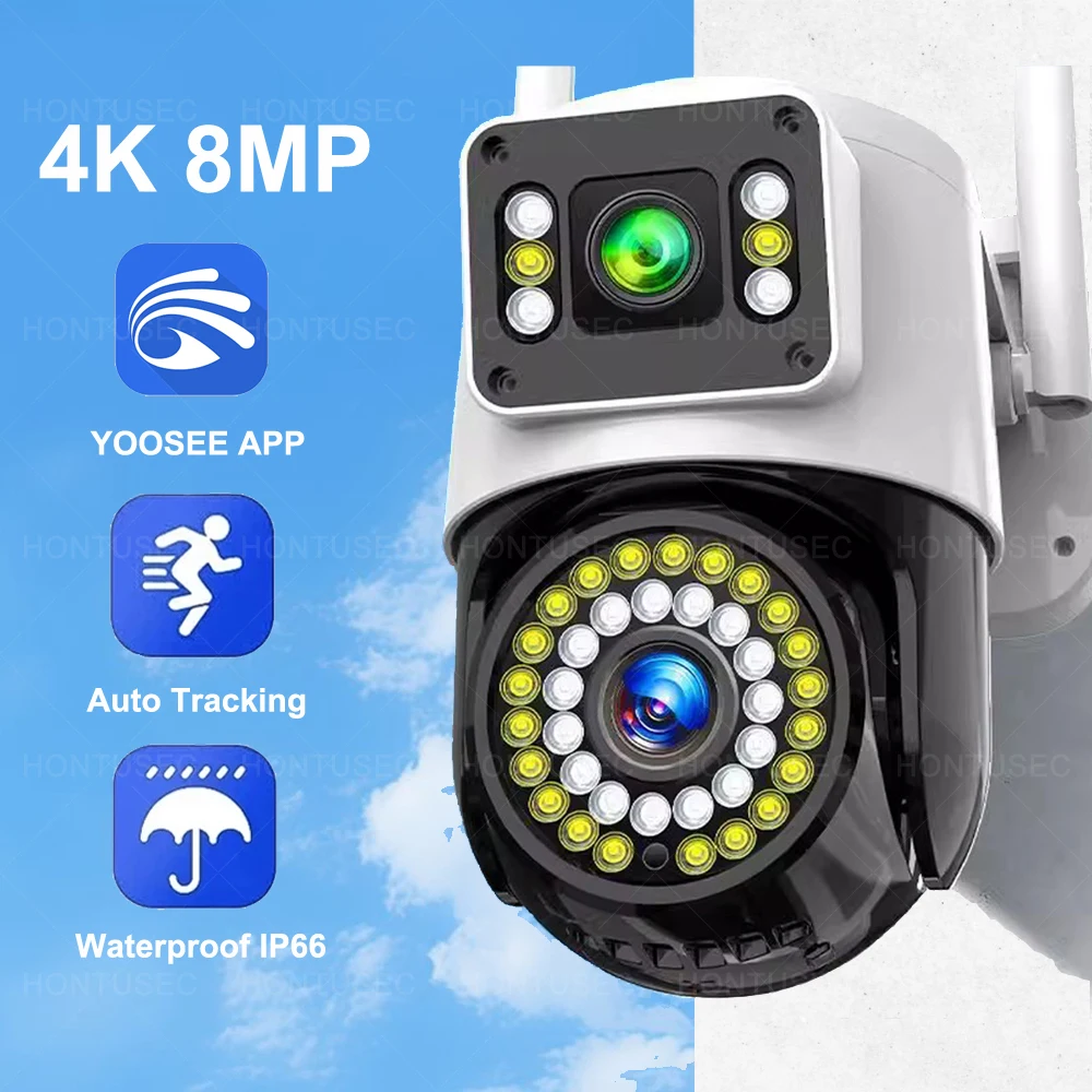 YOOSEE 4K 8MP Dual Lens WIFI Camera 2K 4MP Dual Screen PTZ Camera Outdoor Waterproof Color Night Vision Security Wireless Camera