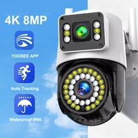 YOOSEE 4K 8MP cámara WIFI de doble lente 2K 4MP cámara PTZ de doble pantalla al aire libre impermeable Color visión nocturna cámara inalámbrica de seguridad