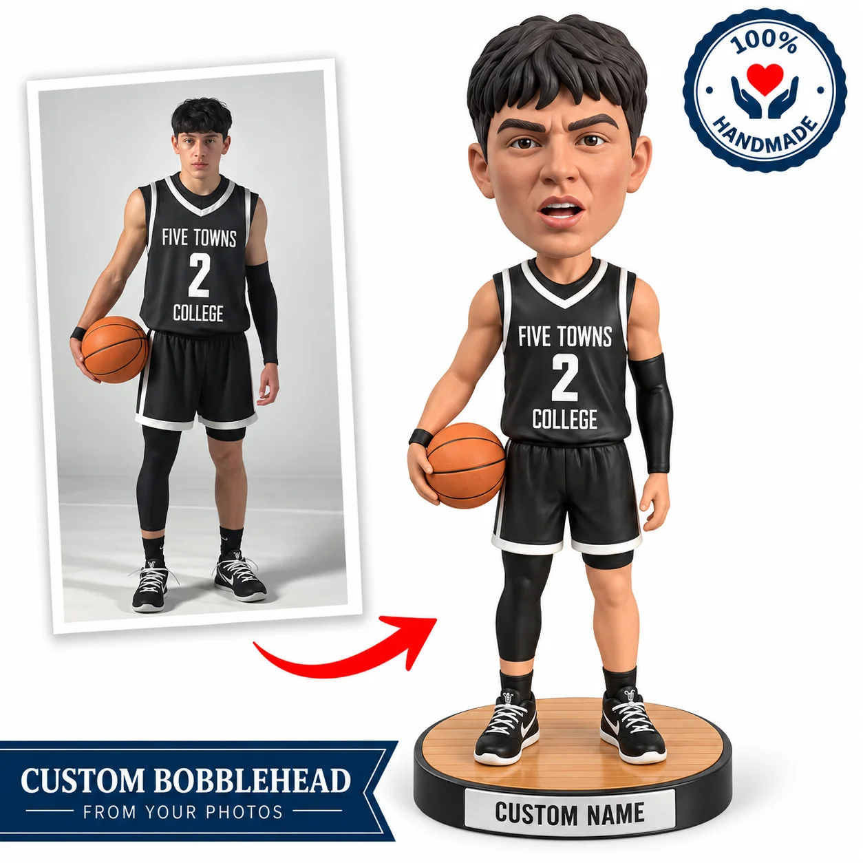 Custom Basketball Bobblehead from Photo Personalized Player Figurine Handmade Sports Birthday Graduation Gift