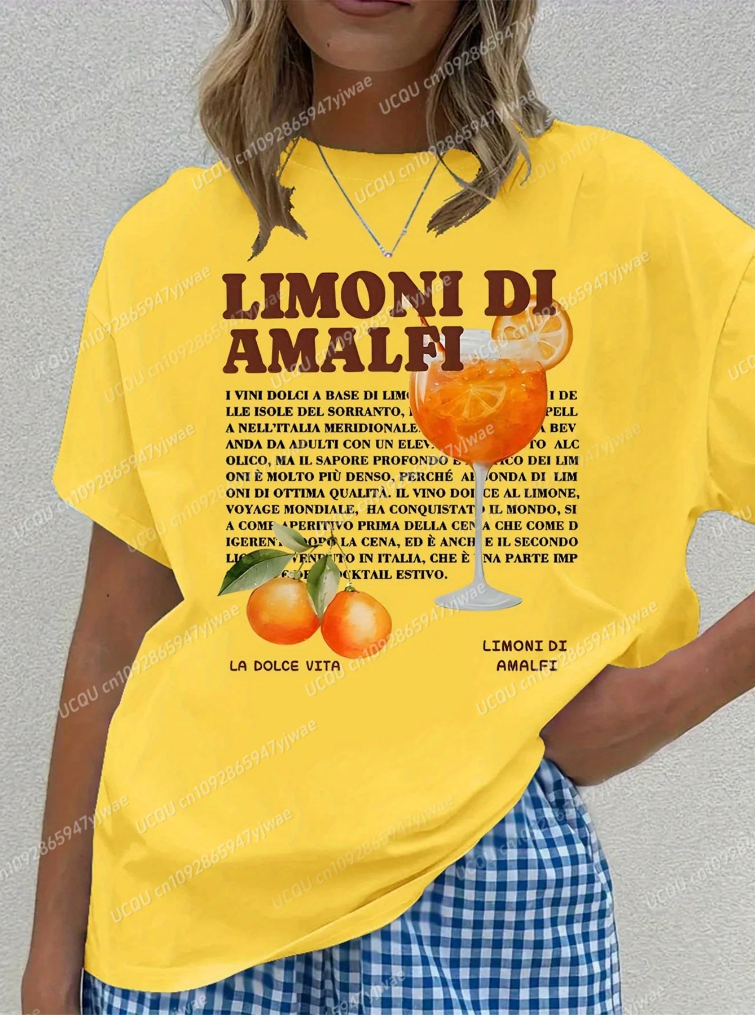 2025 المرأة LIMINI DI AMALFL طباعة س الرقبة تي شيرتات قصيرة الاكمام الصيف المحملة Harajuku حجم كبير womenSport تي شيرت #5