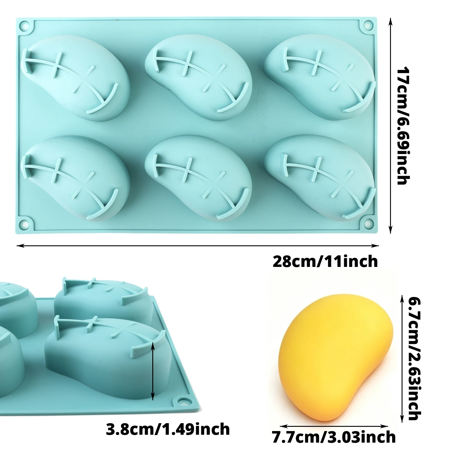 6-Cavity 3D Mango-Shaped Baking Mold, Multi-Functional Dessert Baking Mold for Home Use, Easy to Demold and Non-Stick, Suitable for Making Cakes, Chocolates, Puddings, Ice Cubes, Etc