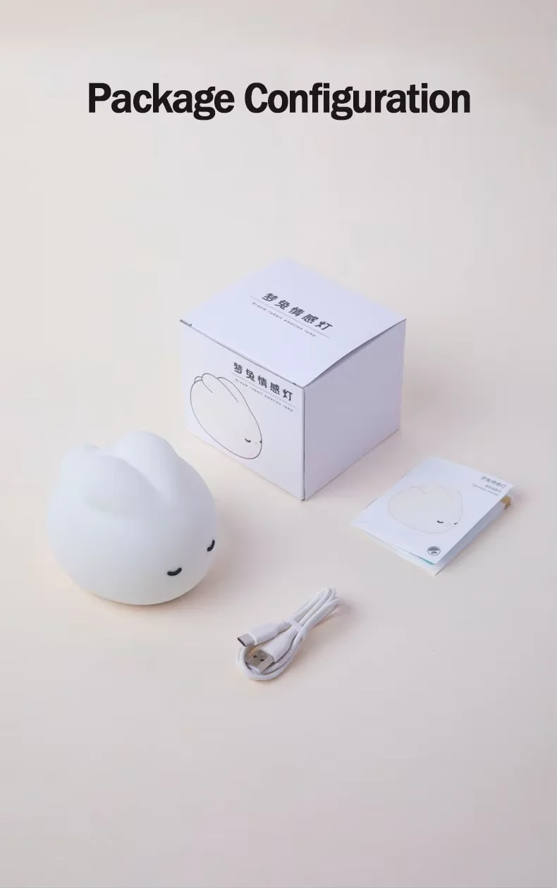 Cute LED Night Light Rabbit Silicone Nightlights USB Rechargeable For Bedroom Decoration Kids Birthday Gift