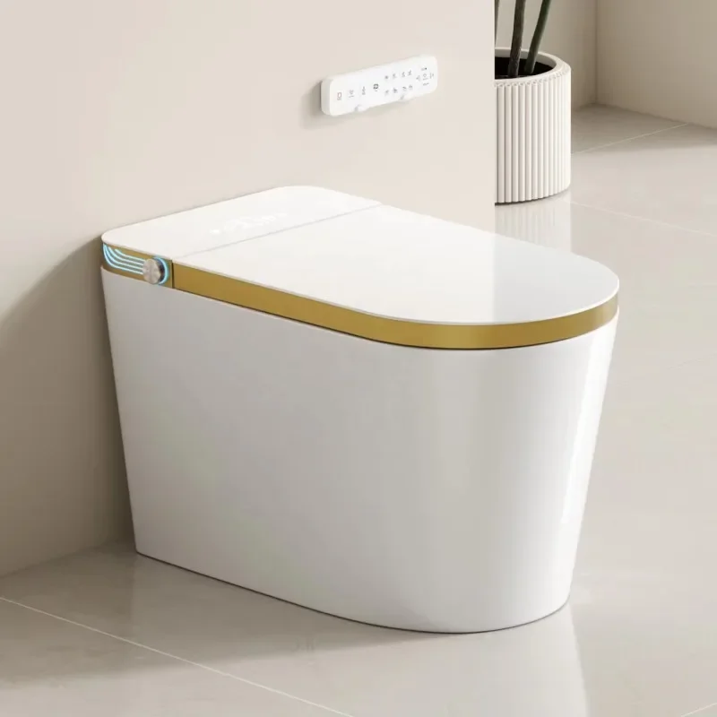 

Gold and white electric toilet bidet smart bathroom ceramic automatic smart toilet with remote control