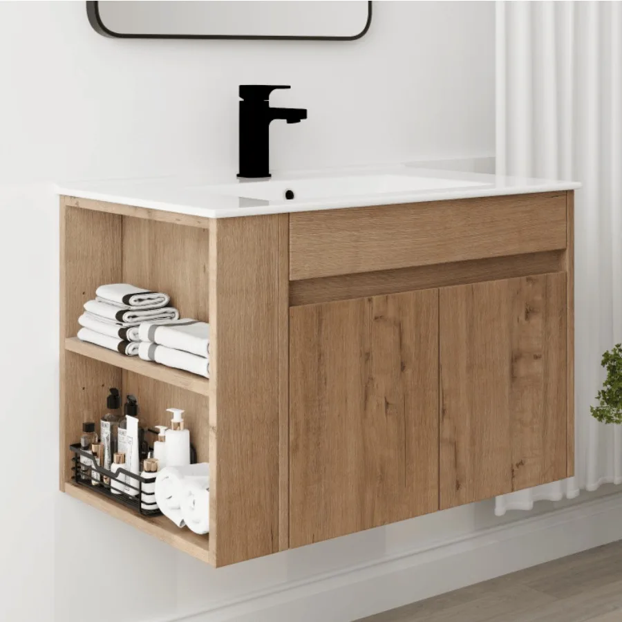 

30 Inch Bathroom Vanity With White Ceramic Basin and Adjust Open Shelf KDPACKING