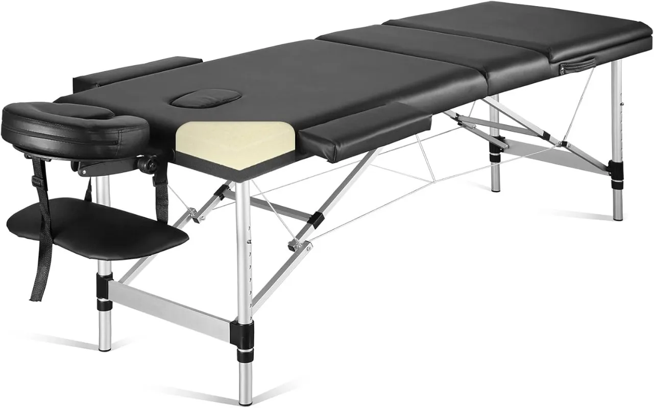 

NEW Portable Massage Table Professional Massage Bed 3 Fold 82 Inches Height Adjustable for Spa Salon Lash Tattoo with A