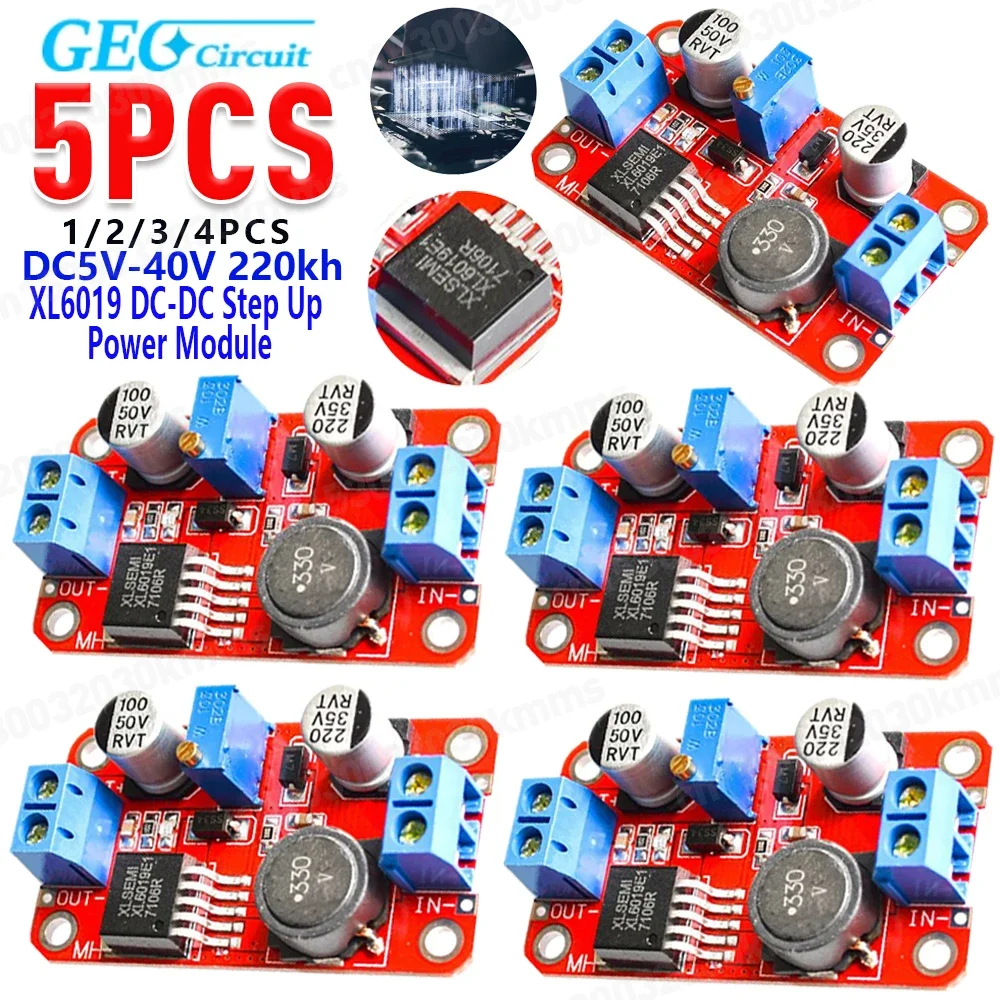 1-5Pcs XL6019 5A DC-DC Step Up Power Module Boost Volt Converter 3V-40V To 5V-45V DC-DC Boost Volt Converter Adjustable Output