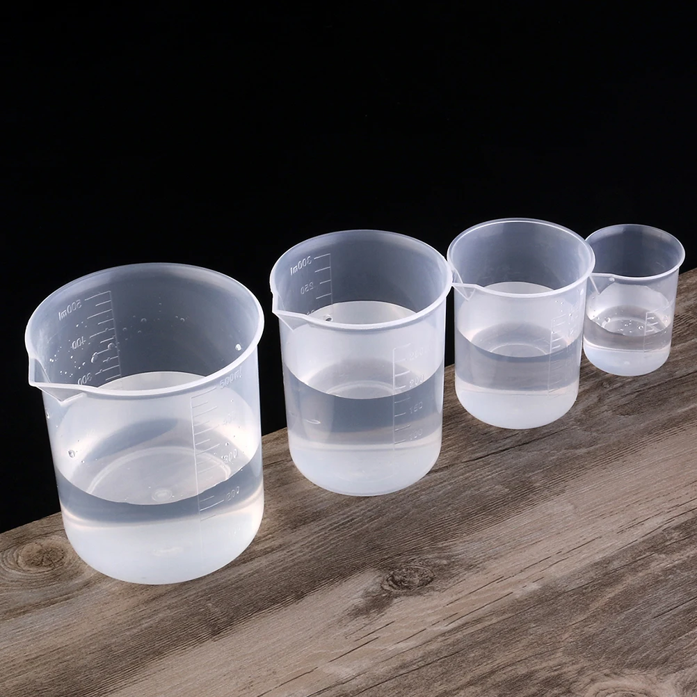 

5Pcs Plastic Beaker Set 50Ml 100Ml 250Ml 500Ml 1000Ml Transparent Graduated Measuring Cups for Lab Baking Household School Use