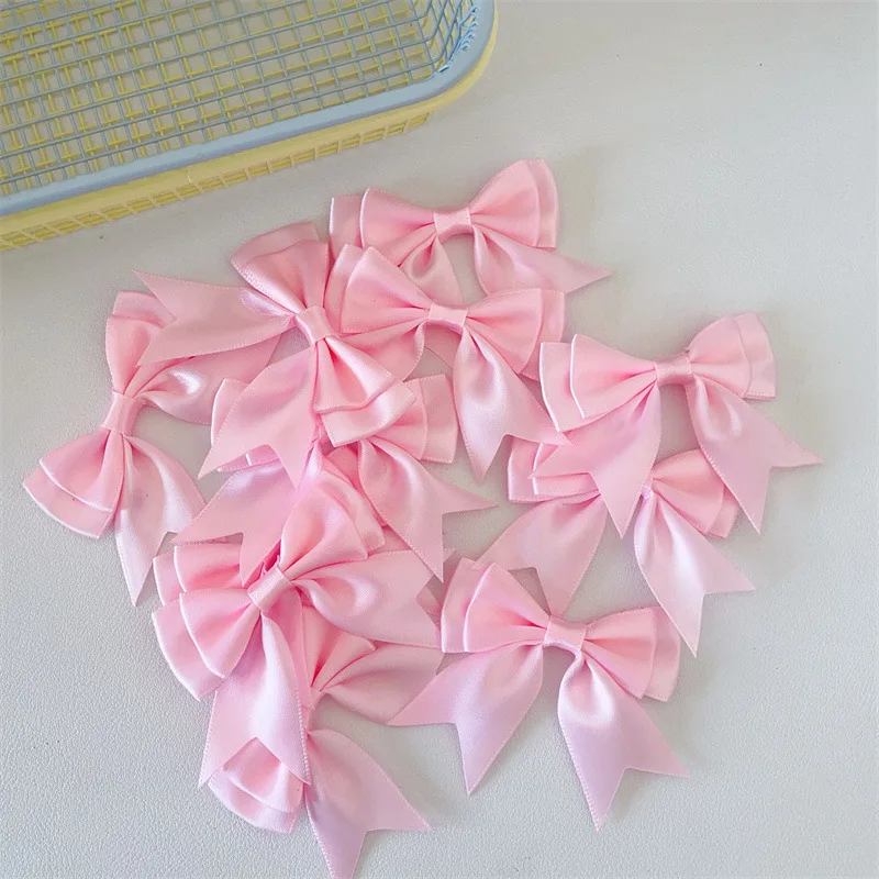 طقم من 6 قوس حرير للقوس ، أكسسوارات مصنوعة يدوياً ، لون خالص ، وردي ، زخرفة من القماش ، حقيبة ، زخرفة