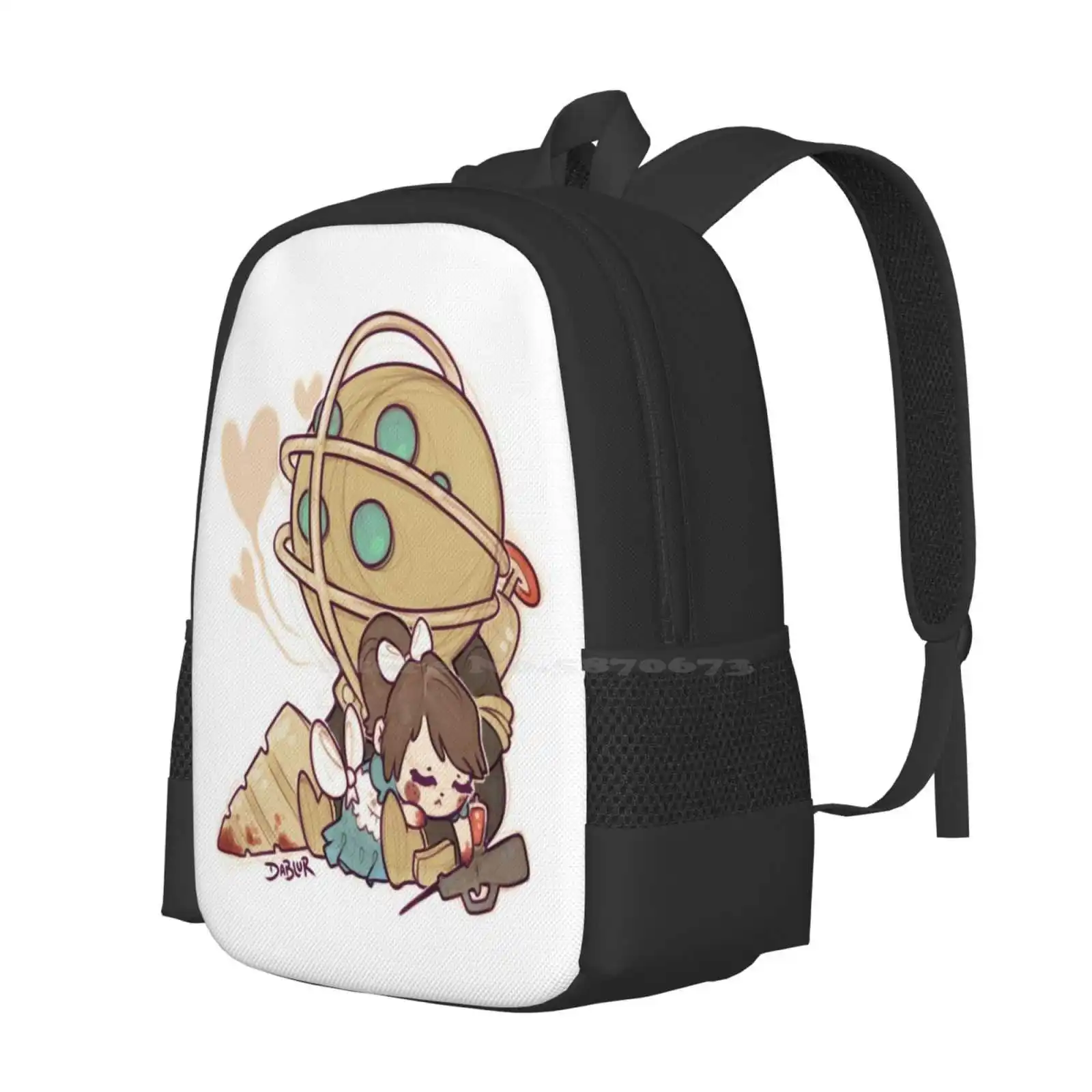 Kleine Schwester Nickerchen Zeit Neuankömmlinge Unisex Taschen Studenten tasche Rucksack Bioshock Big Daddy kleine Schwester süße Umarmungen Videospiele Spaß