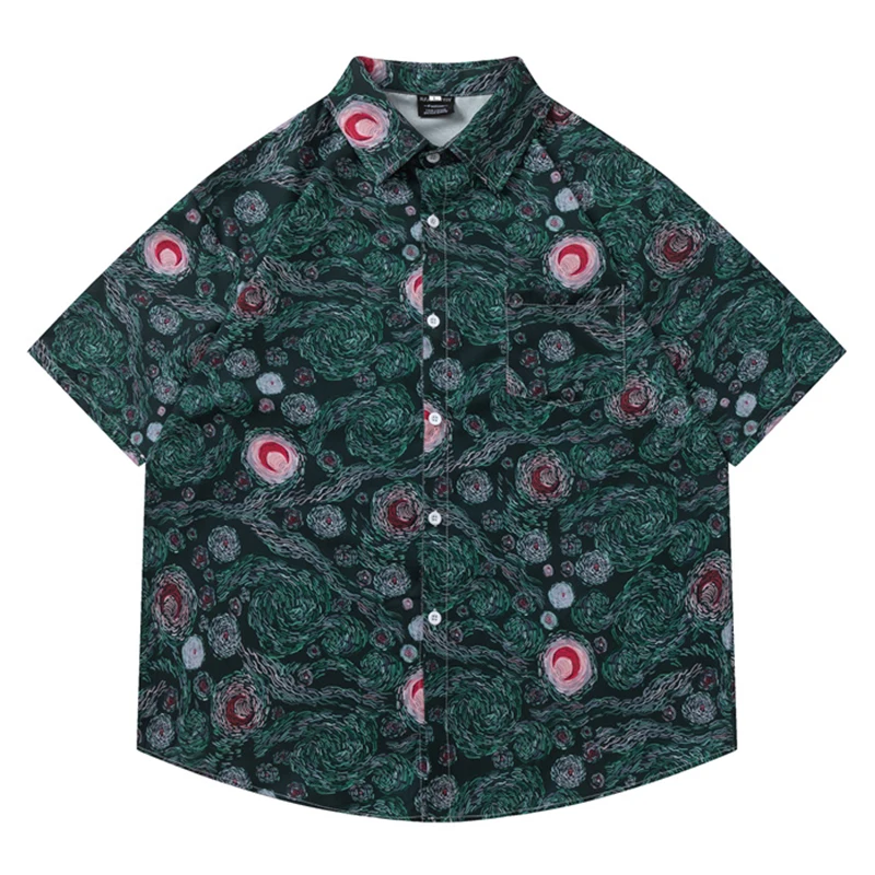 

Dark Icon Full Print Button Down Vintage Shirts for Men Summer Hawaiian Shirts Man Blouse