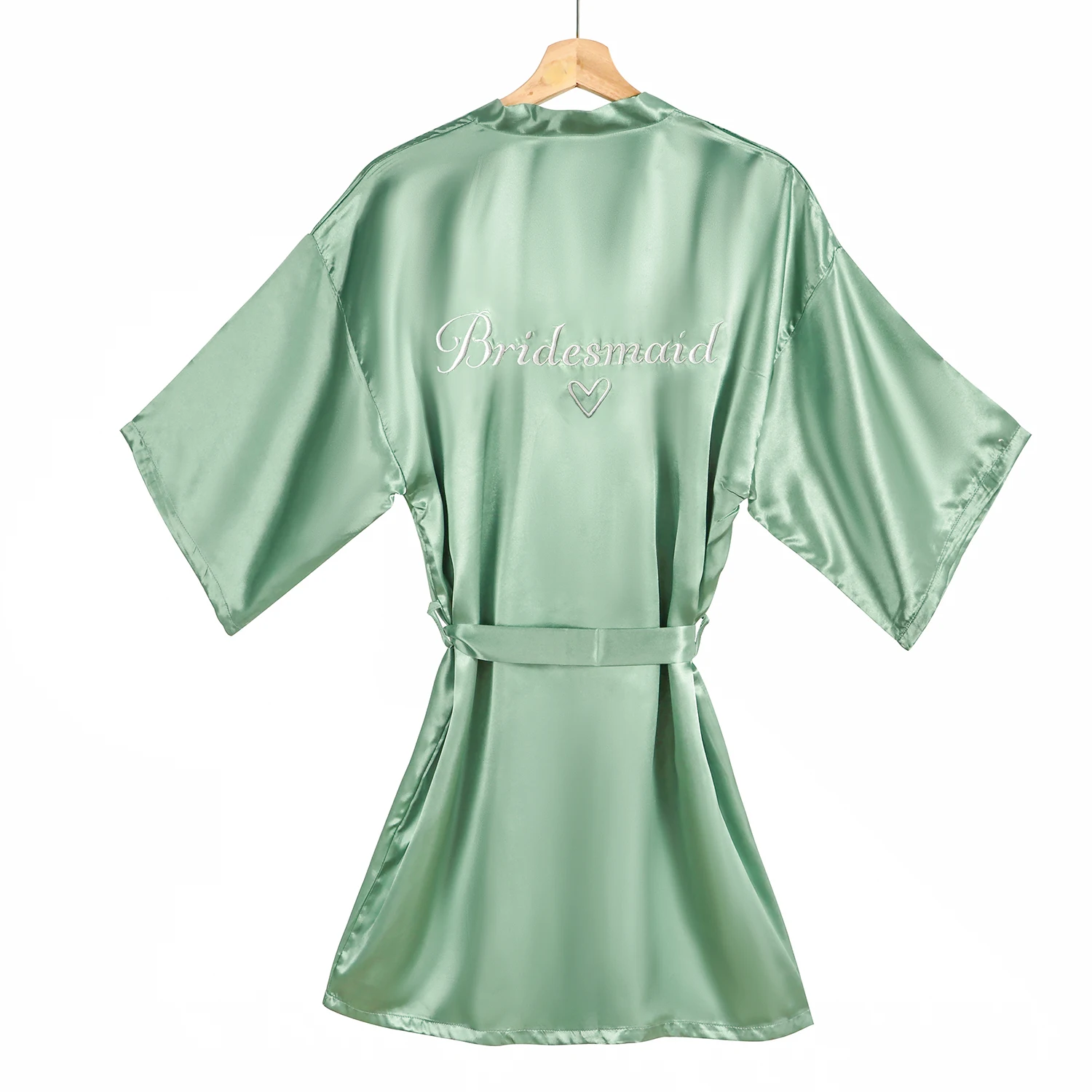 1pc new sage green bridesmaid robe embroidered bridesmaid kimono wedding party robes