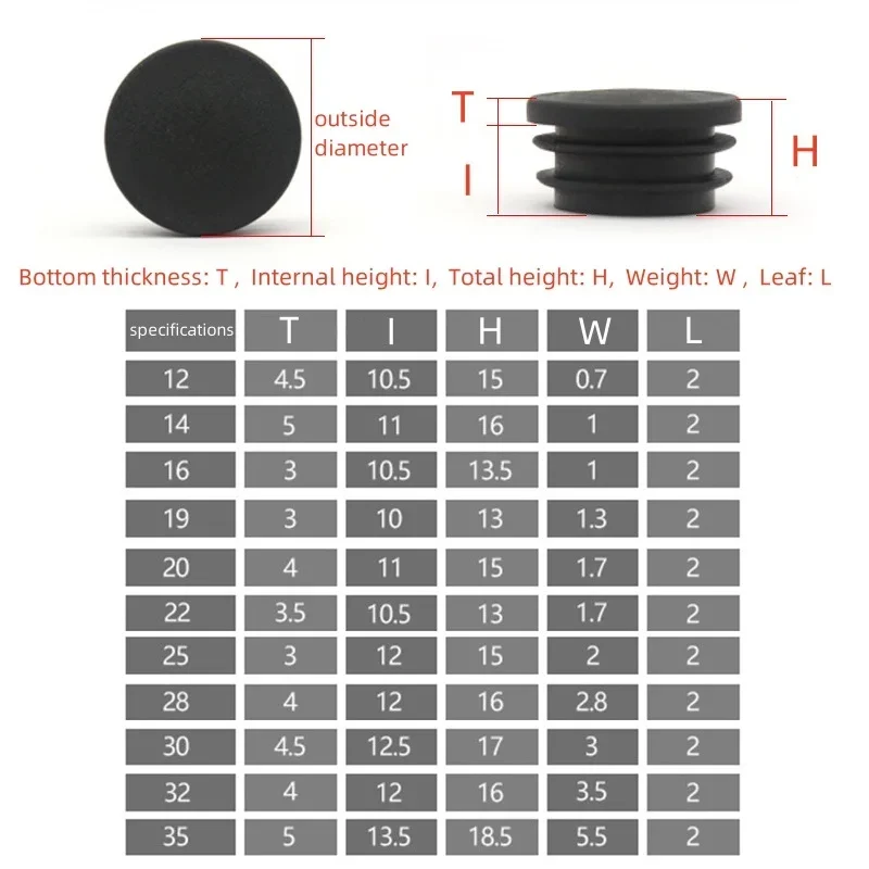 Round Pipe Plug12-100Black Plastic Blanking Caps Insert End Cap Hole Plug Chair Table Feet Cap Tube Pipe Chair Non-Slip Foot Pad image 2