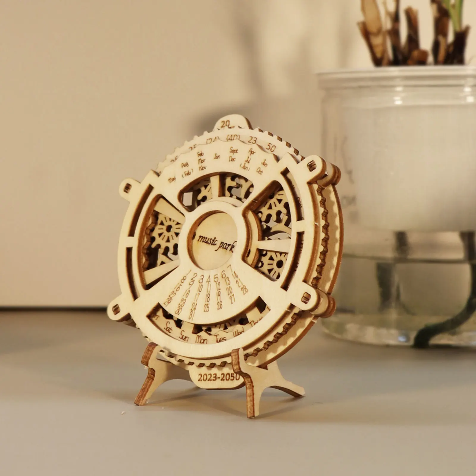 2pcs 3D Wooden Puzzle Perpetual Calendar Mechanical Gears Toy Building Set Brain Teaser Games Engineering Toys model kits