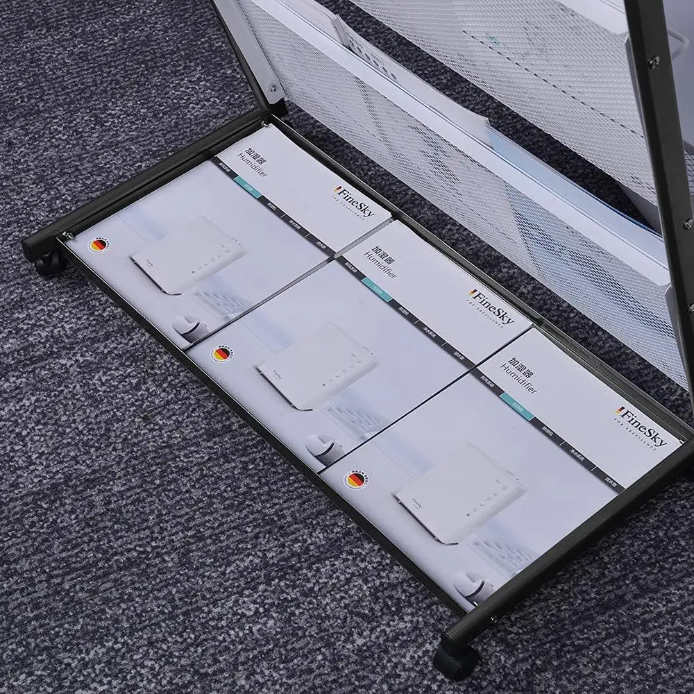 Mobile 4-Tier Literature Display Rack with Wheels for Office and Reception Spaces