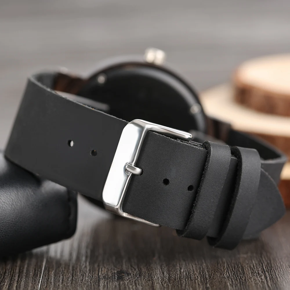 Vintage Ebony Wood Genuine Leather Watch for Men Women Stylish Casual Styles Red Seconds Simple Dial Wooden Wristwatches