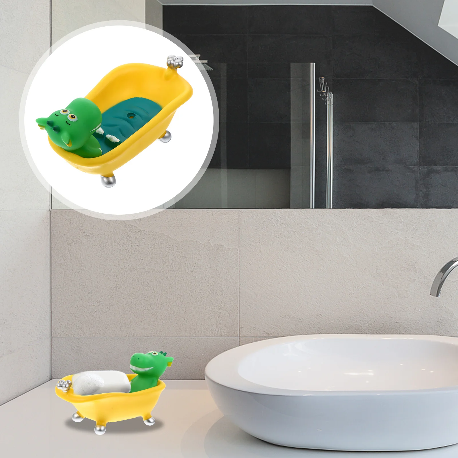 1 szt. Pojemnik na mydło w kształcie dinozaura, wodoodporny pojemnik na gąbkę z odpływem, uniwersalny pojemnik do użytku domowego, pojemnik na mydło z motywem kreskówkowym.