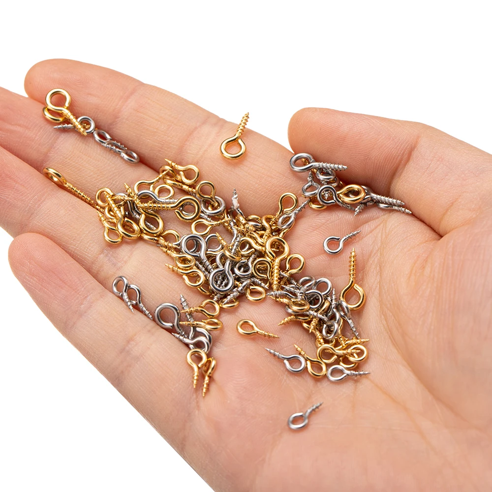 50pcs Stainless Steel Small Screw Eyes Pin Bail Peg Clasps Hooks for DIY Half Drilled Beads Resin Jewelry Earring Making Finding