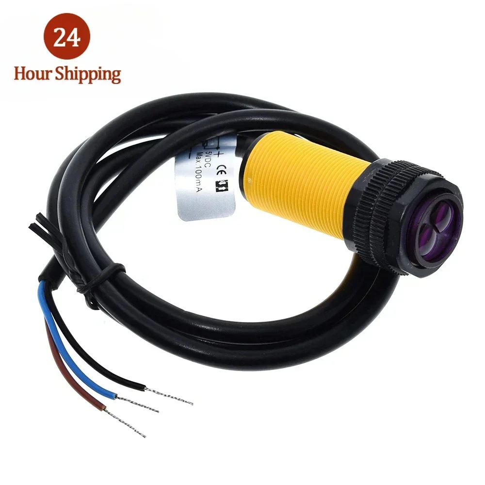 Smart Car Robot E18-D80NK Infrared Obstacle Avoidance Photoelectric Sensor Proximity Switch 3-80cm Detection Range Adjustable