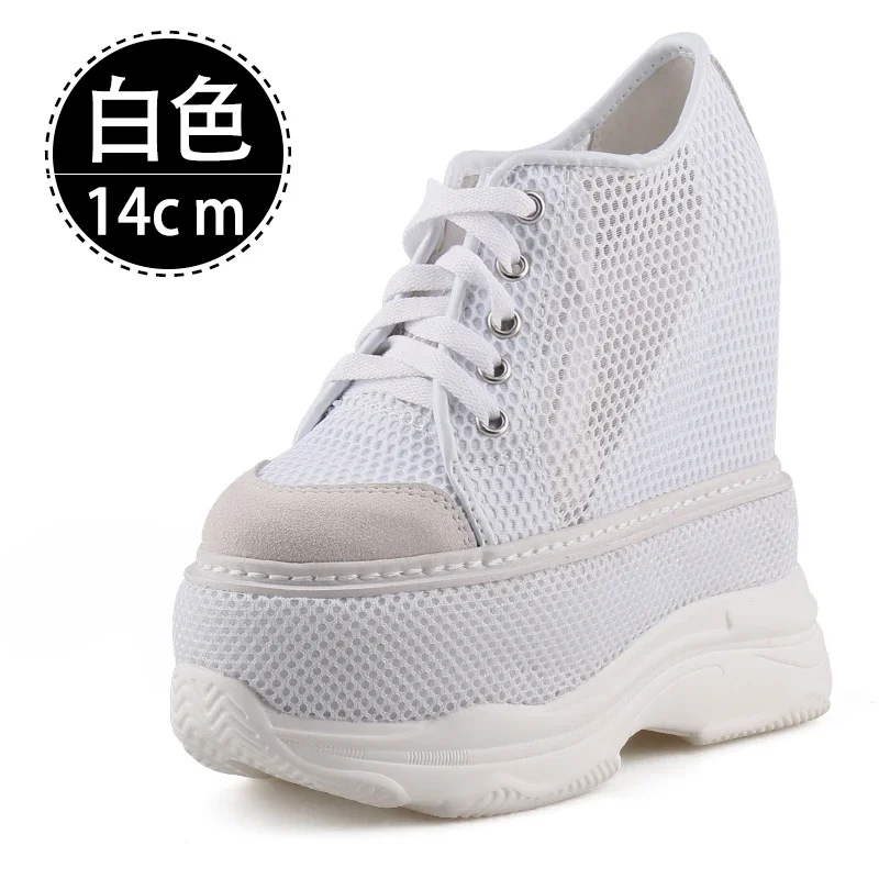 Summer Mesh Breathable Comfort 16cm Height Increasing Shoes for Women's Thick Soled Sponge Cake Sneakers Leisure Elevator Shoes